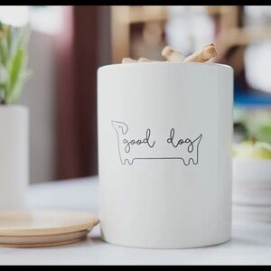 White Ceramic Dog Treat Jar with Wooden Lid